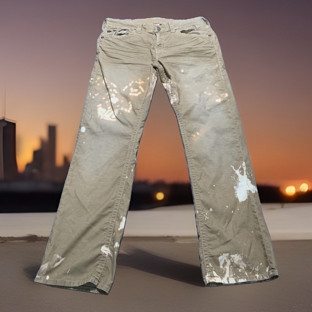 True Religion Ricky Straight Corduroy Jeans 34x33 Custom Bleach Distress Grunge